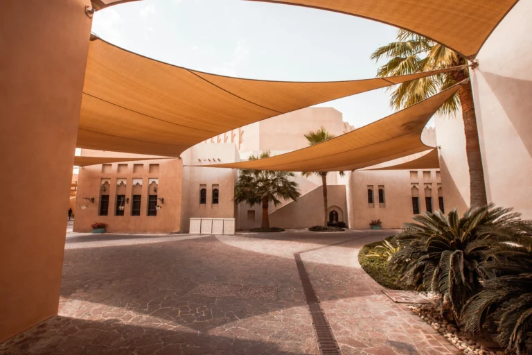 commercial shade sail desert installation